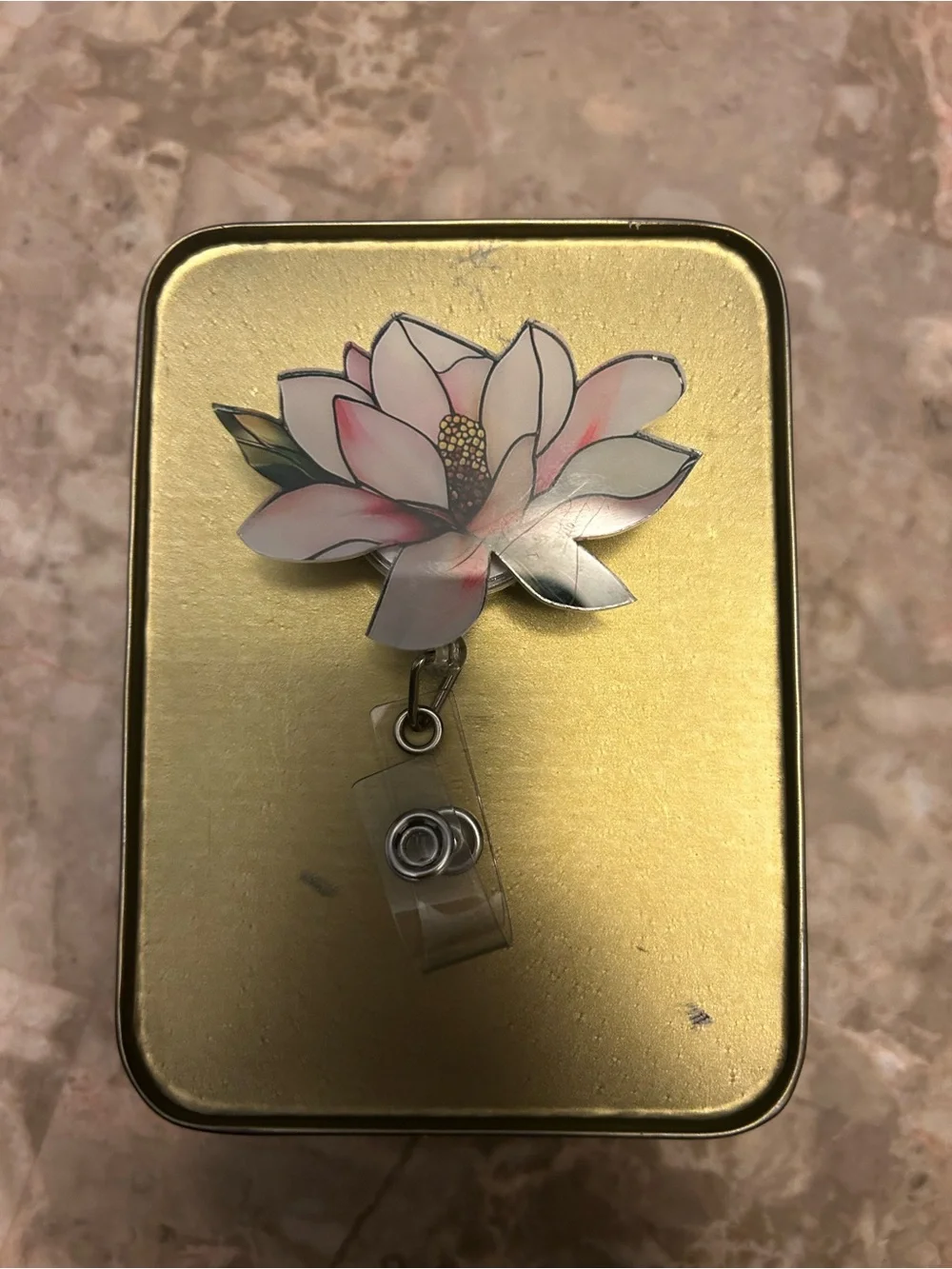 Floral Magnolia Badge Reel - Pink and White